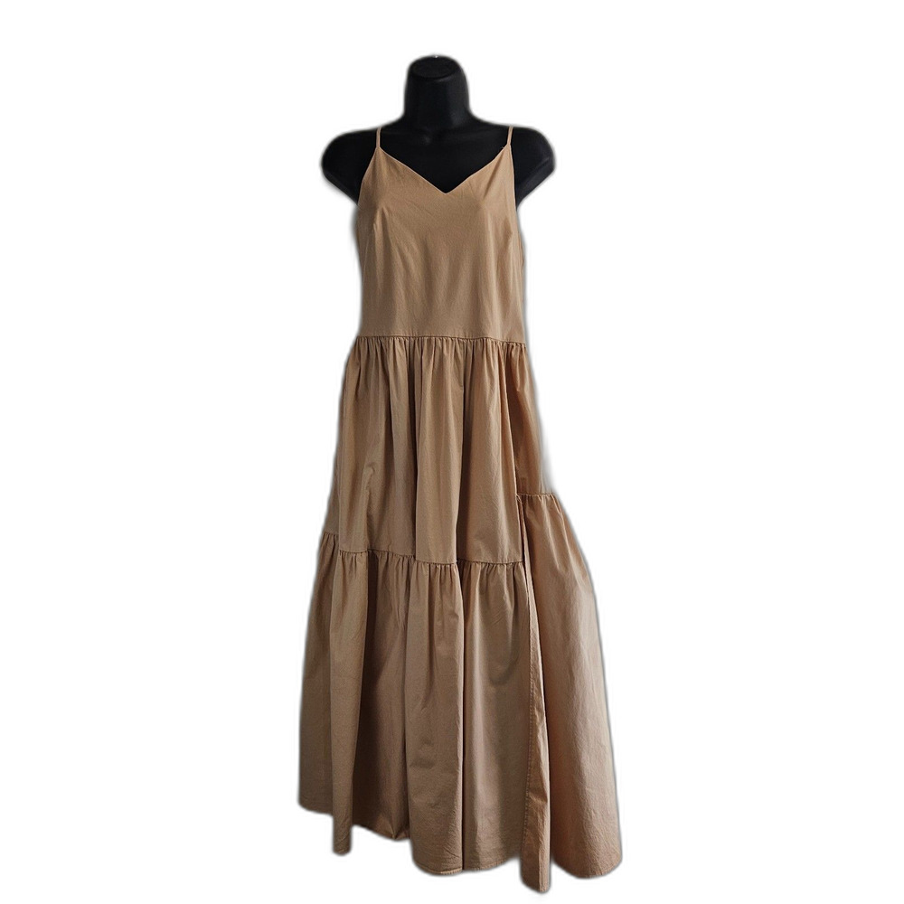 CUYANA Organic Poplin Cotton Asymetrical Boho Minimal Maxi Dress XS Peach - Picture 9 of 10